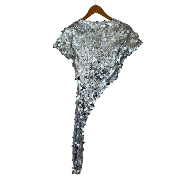 Derma Department Venus Silver Sequin Asymmetrical top Size 4 NWT - Picture 2 of 3